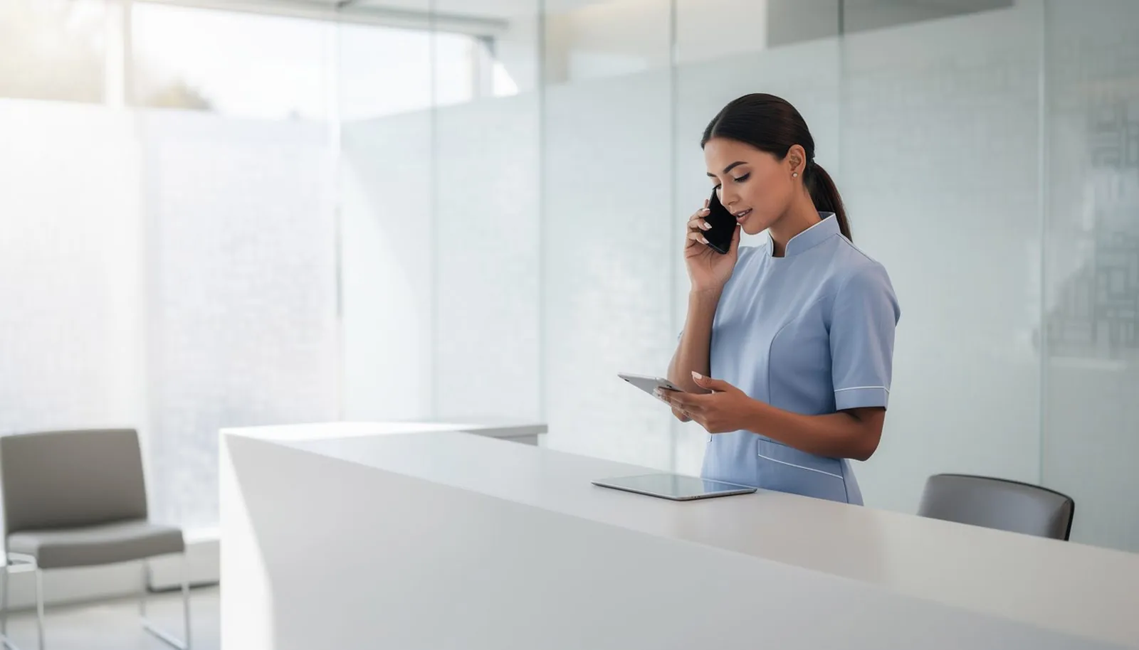 An office team at the front desk
