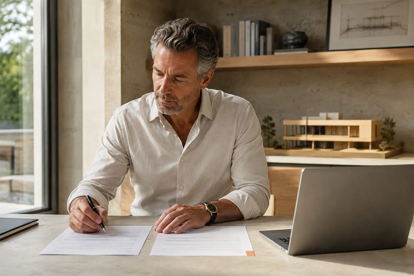 A business owner comparing two proposals